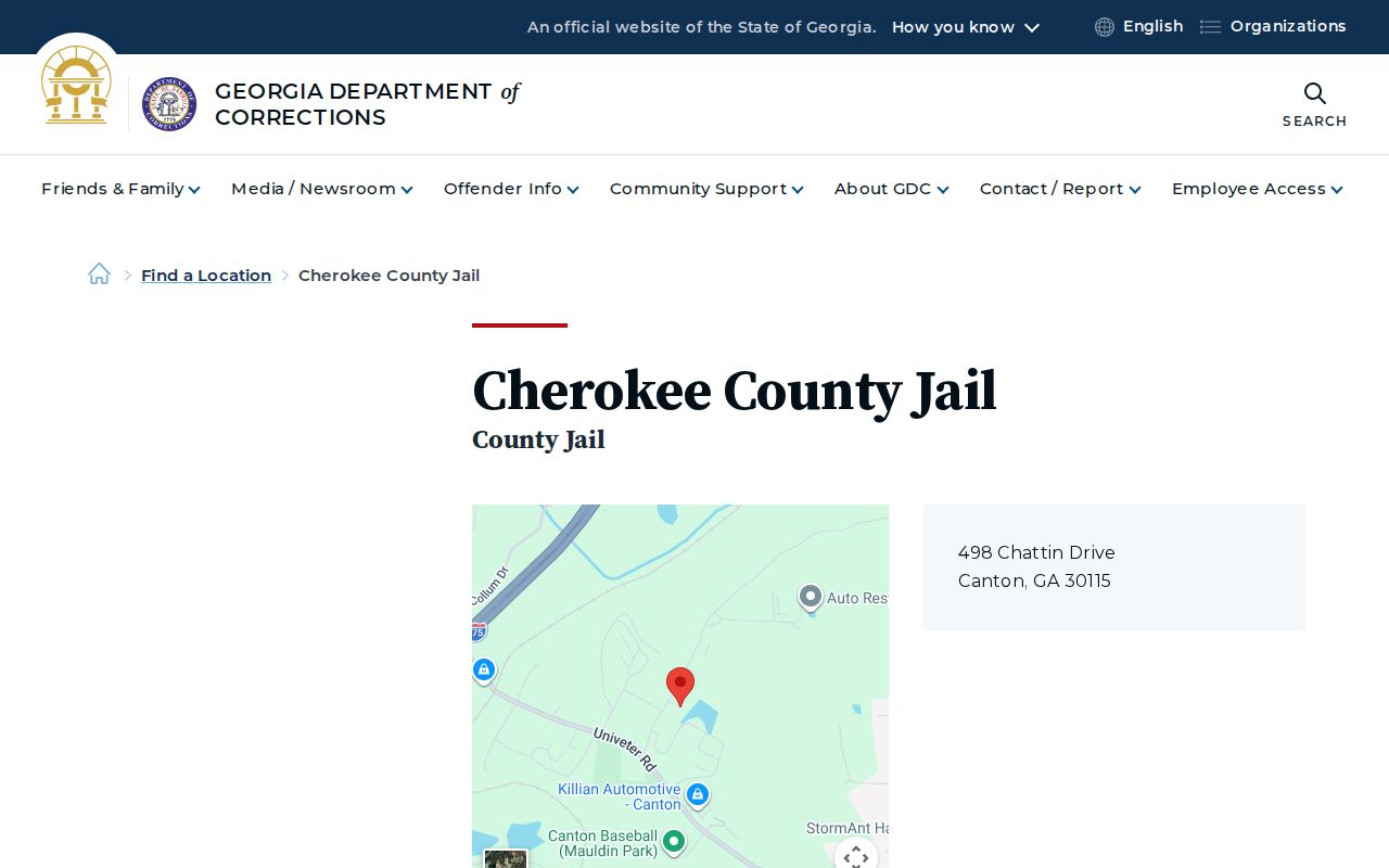 Cherokee County Adult Detention Center release records location page