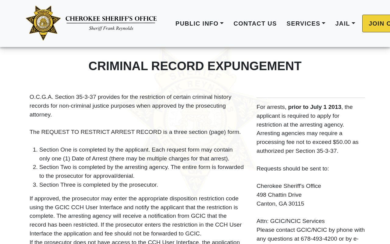Cherokee Sheriff’s Office release record restriction information