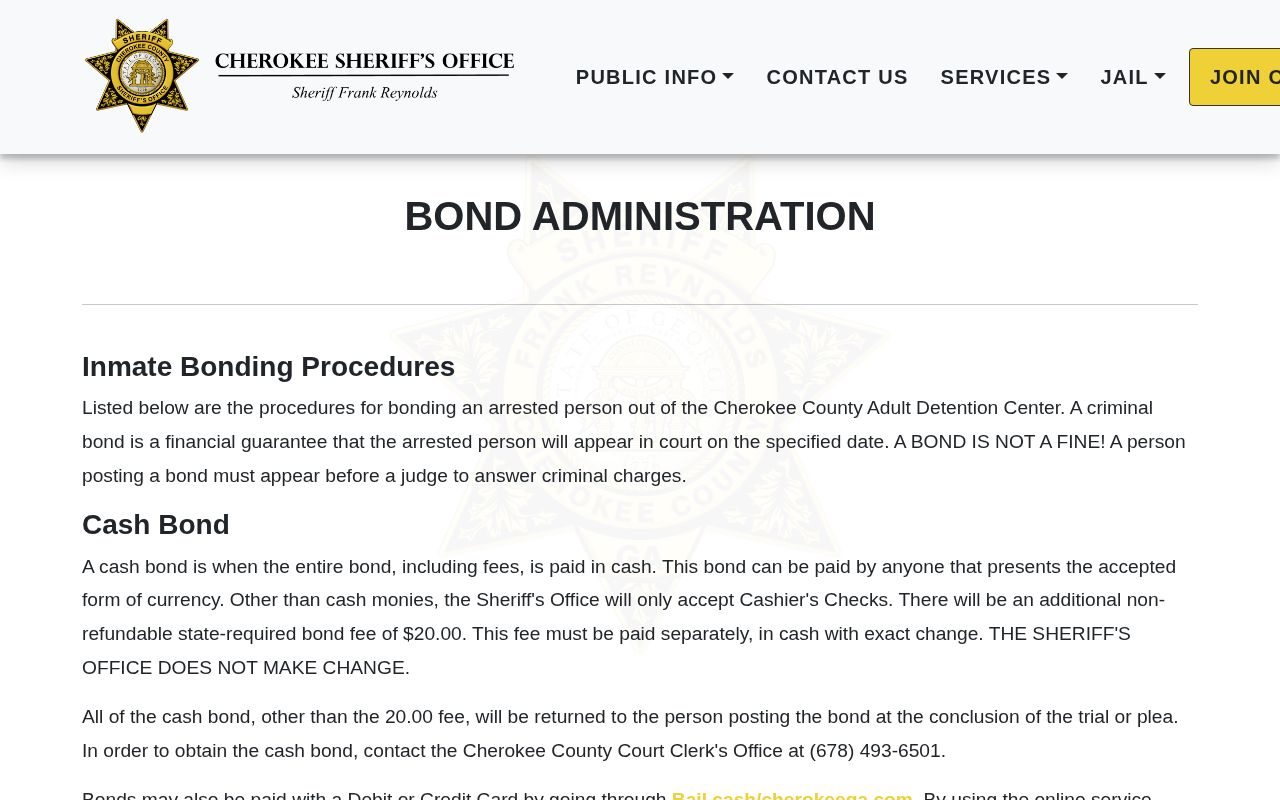 Cherokee Sheriff bond release procedures and payment fees