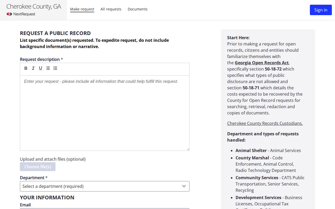 Cherokee County NextRequest open records submission portal