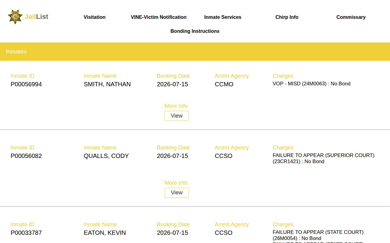 Cherokee County current jail list checked for released inmate mugshot availability
