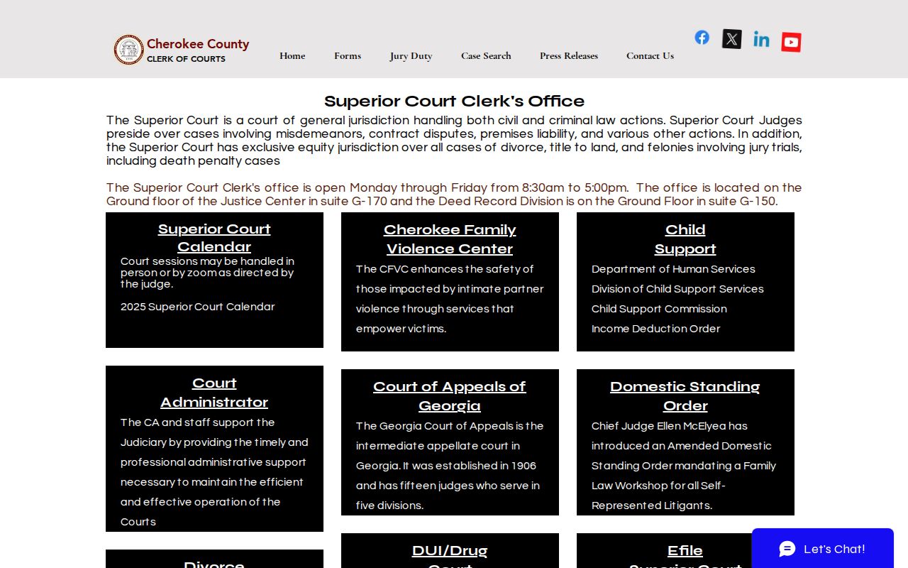Cherokee County Courts Superior Court felony release record office