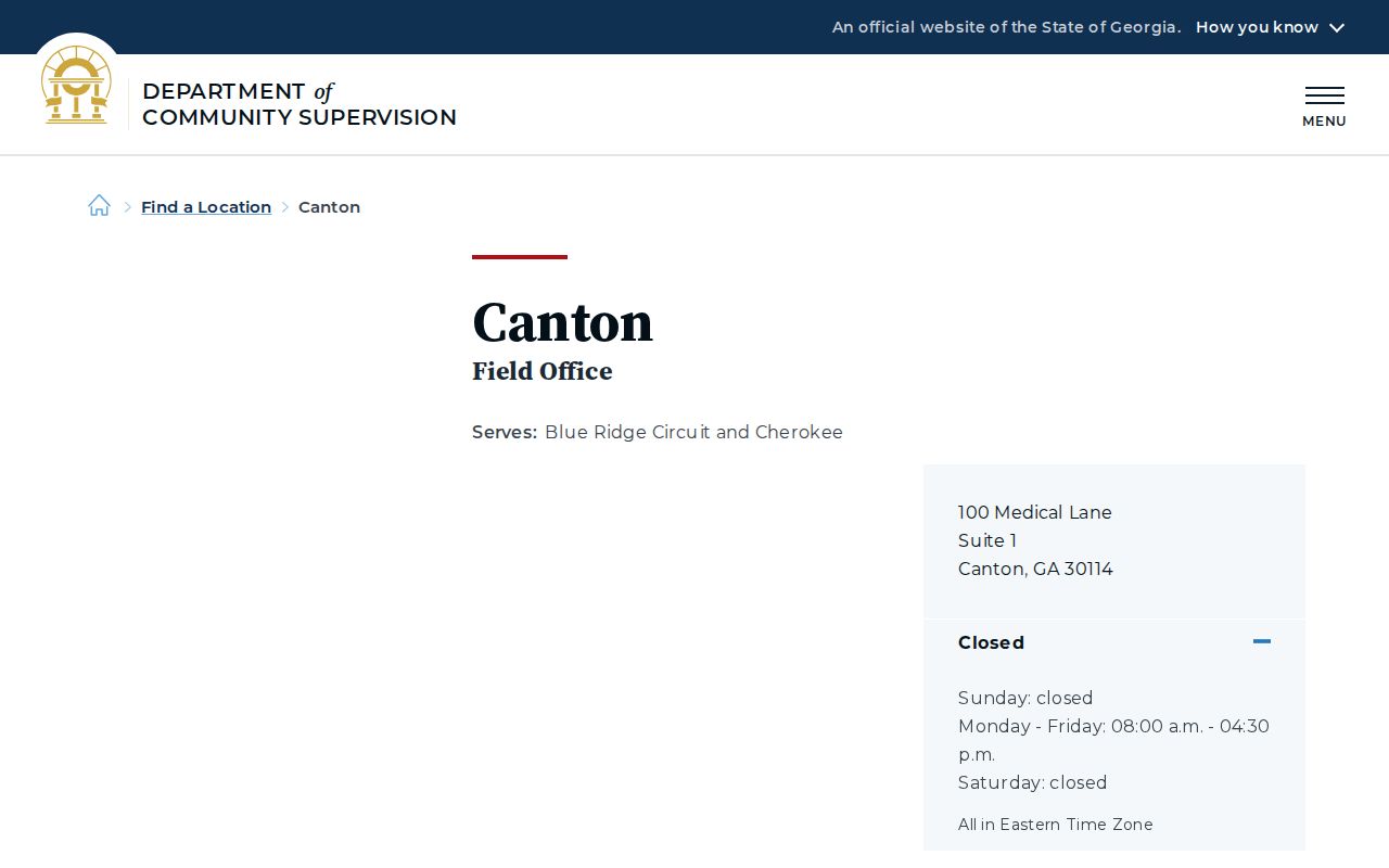 DCS Canton office for Cherokee County parole and felony probation supervision