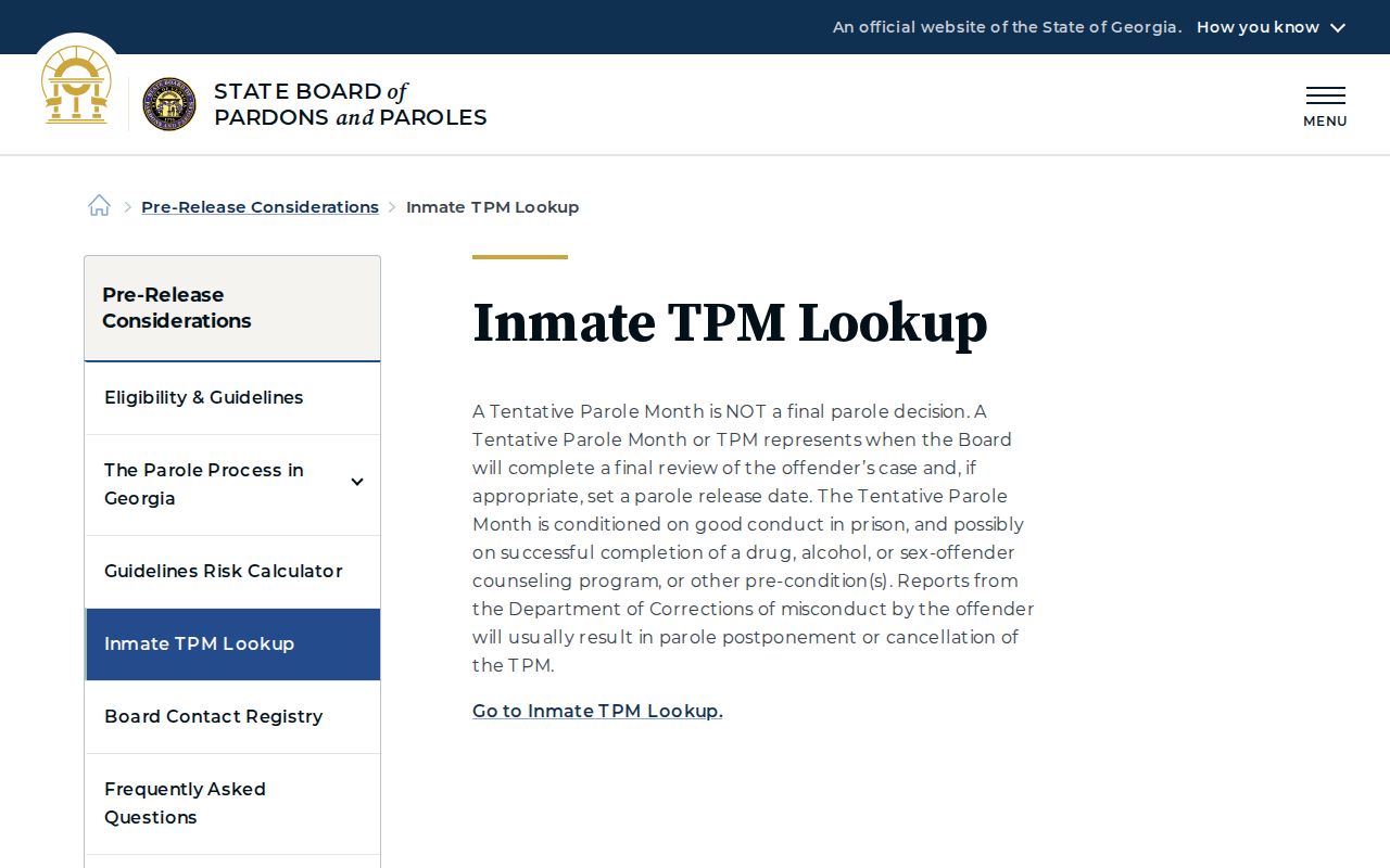 Georgia TPM caveats for a Cherokee County projected release date