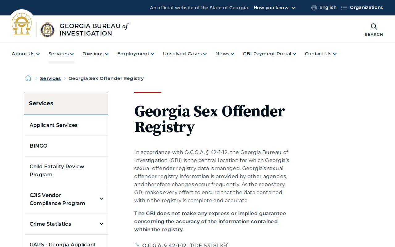 GBI Georgia Sex Offender Registry service for Cherokee County post-release records